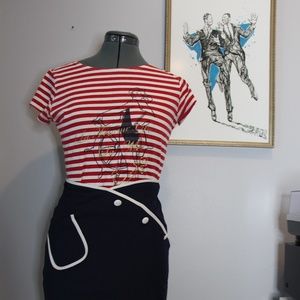 Vintage Red/White Striped Pin Up T-Shirt (sz s/m)